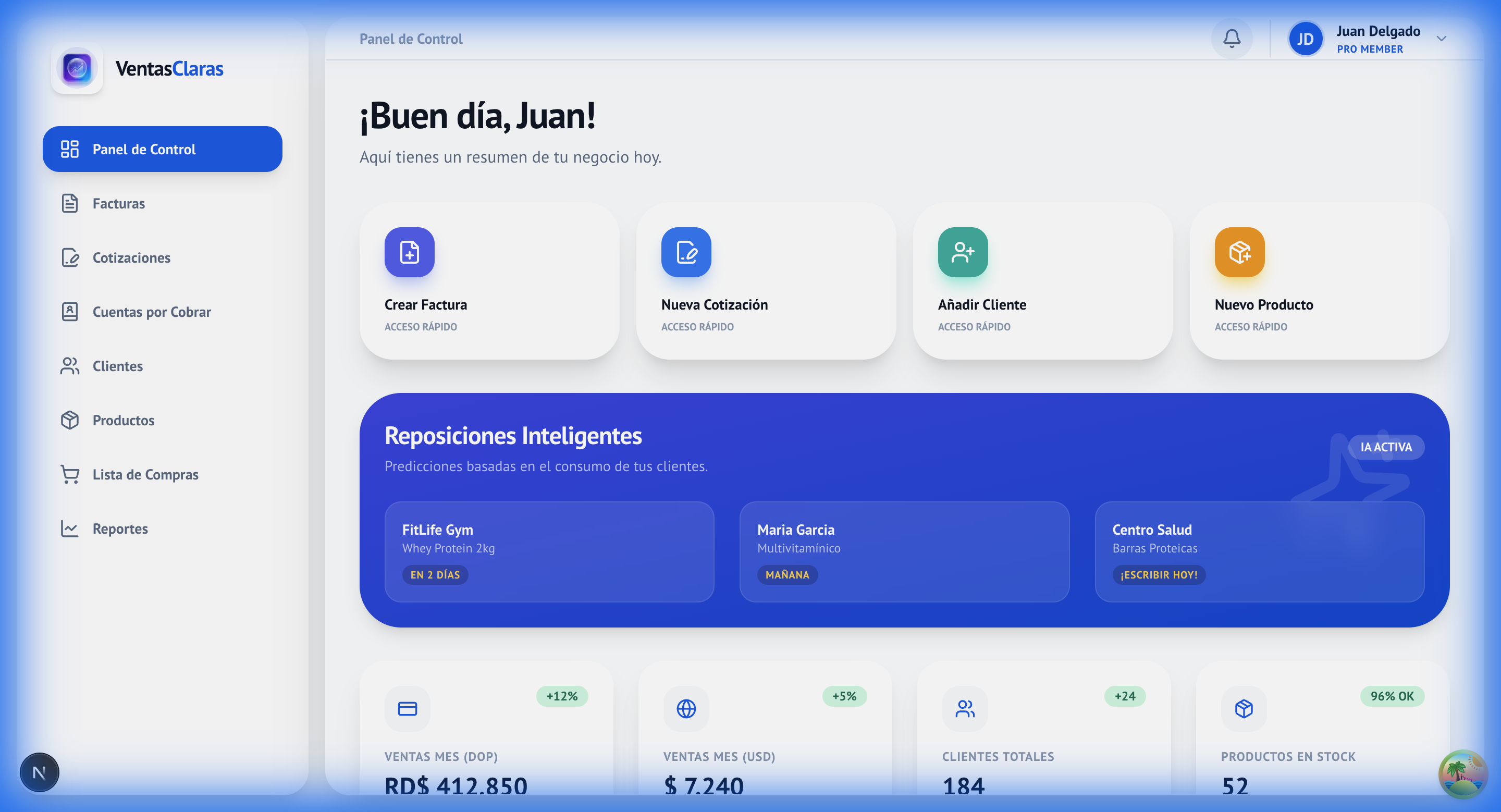 Ventas Claras Dashboard Mockup